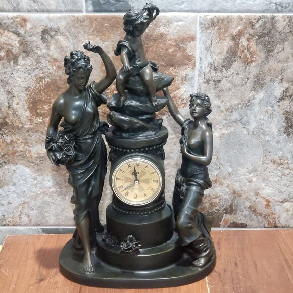 Vintage Figural Mantel Clocks Trio of Figures Women Child - Picture 1 of 13
